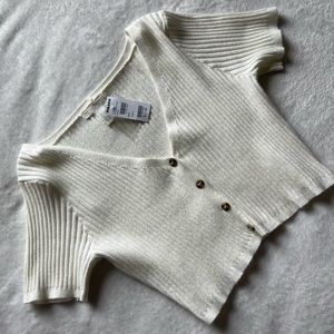 V-Neck Button Up Front White Crop Top Cardigan